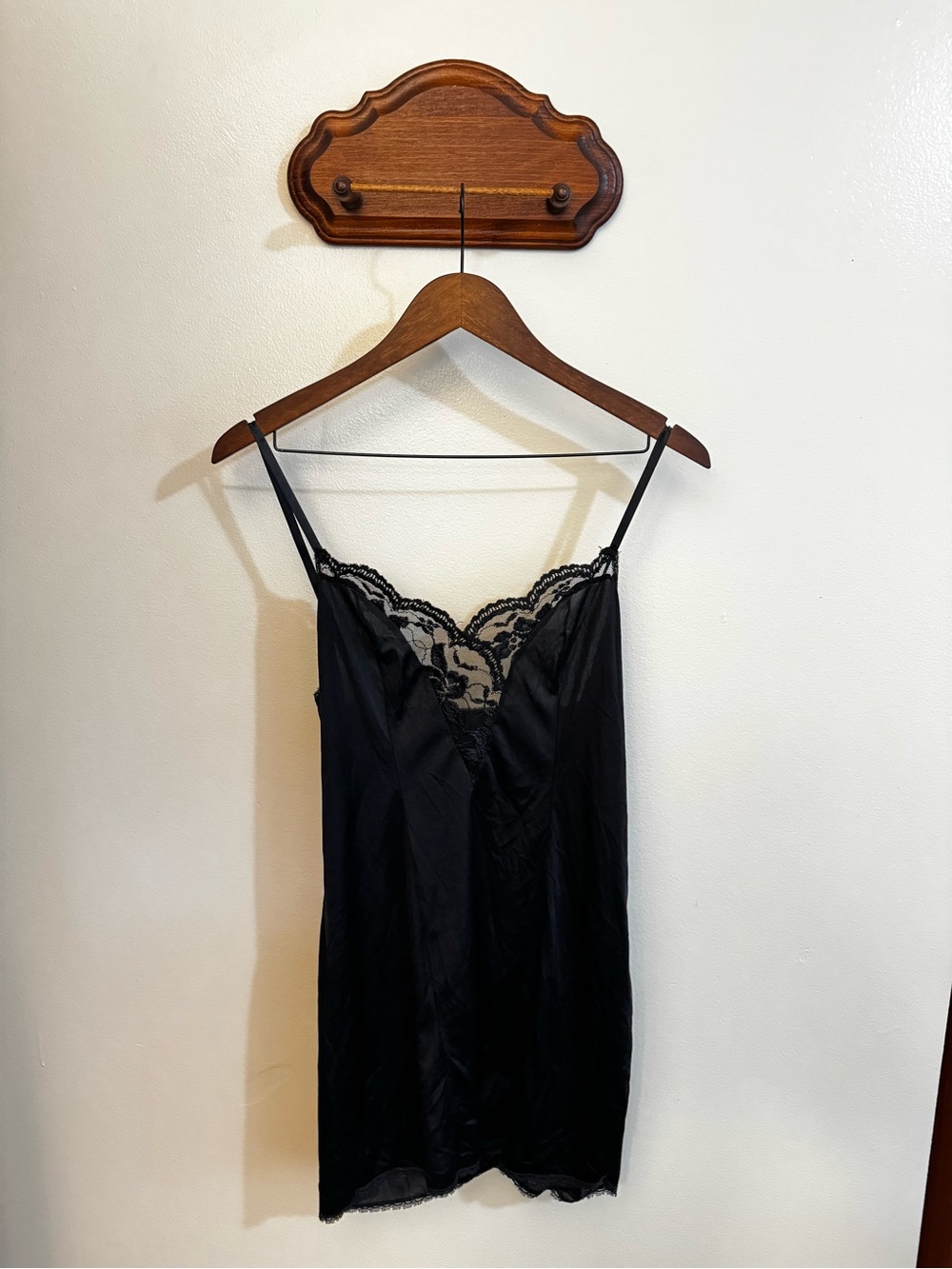 VTG jcp Black Lace Trim Satin Chemise Slip - Women Intimates